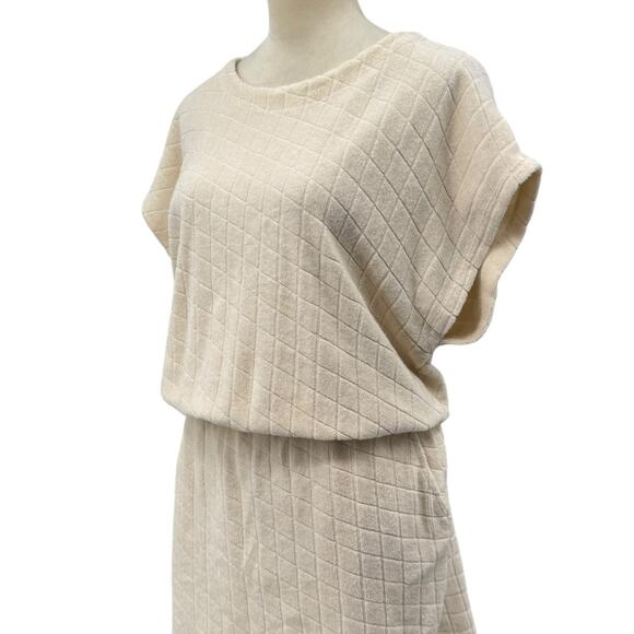 Monrow NWT Cream Diamond Argyle 100% Cotton Terry Cloth Mini Dress Coverup - Picture 8 of 14